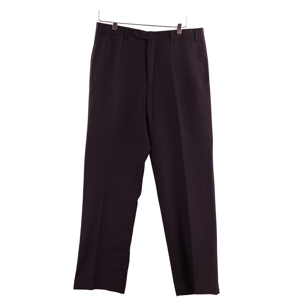 Mens Pure‎ Wool Flat Front Cuffed Dress Pants Navy Blue 34x30 Made in Italy